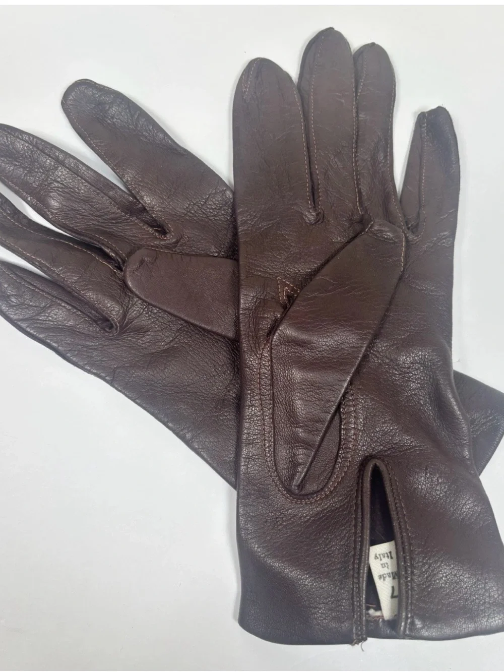 Vintage Italian Unlined Buttery Soft Leather Gloves Womens Size 7 Dark Brown